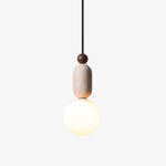 Forma Pendant Light in Walnut and Travertine with Opal Glass Globe