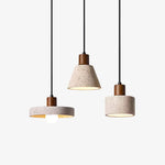 Forma Terra Trio Pendant Light – Travertine & Walnut Sculptural Chandelier