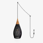 Artisan Braided Rattan Swag Pendant Light with Natural Wood Accents