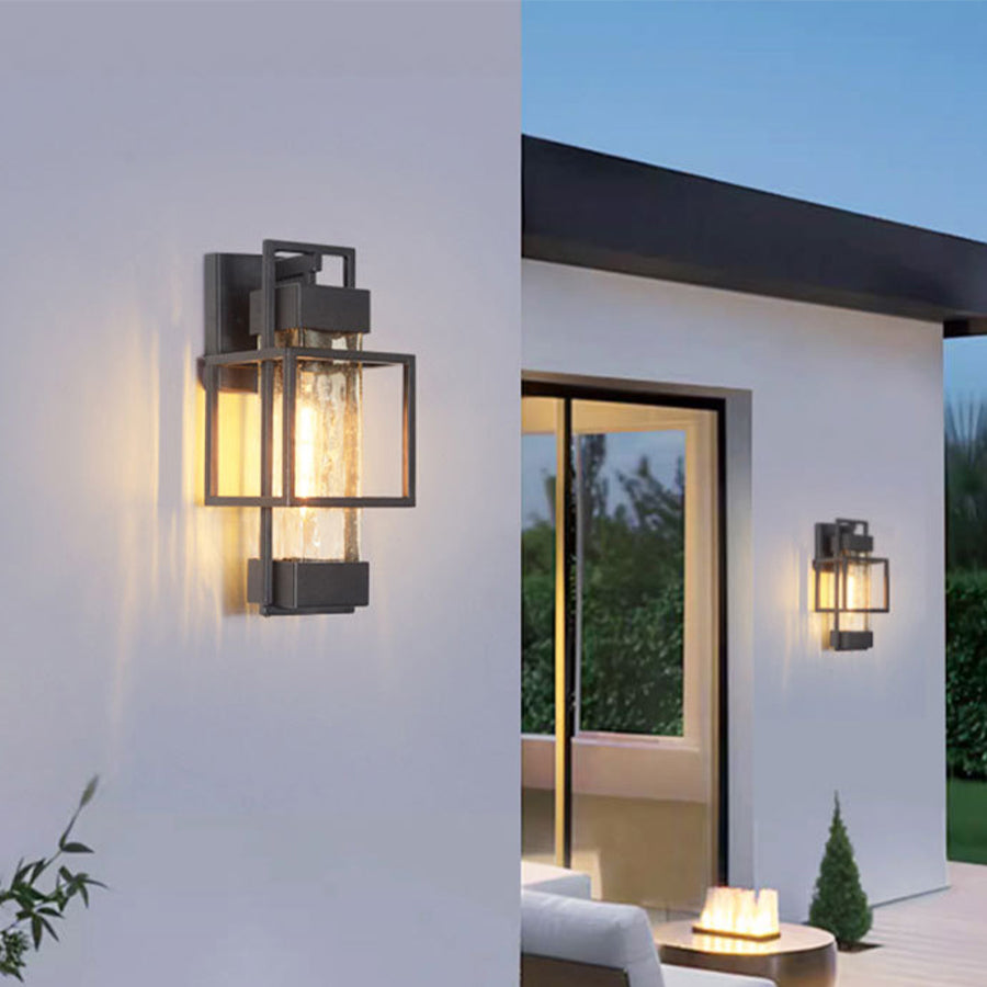 Vintage Wrought Iron Outdoor Wall Sconce with Clear Glass Shade