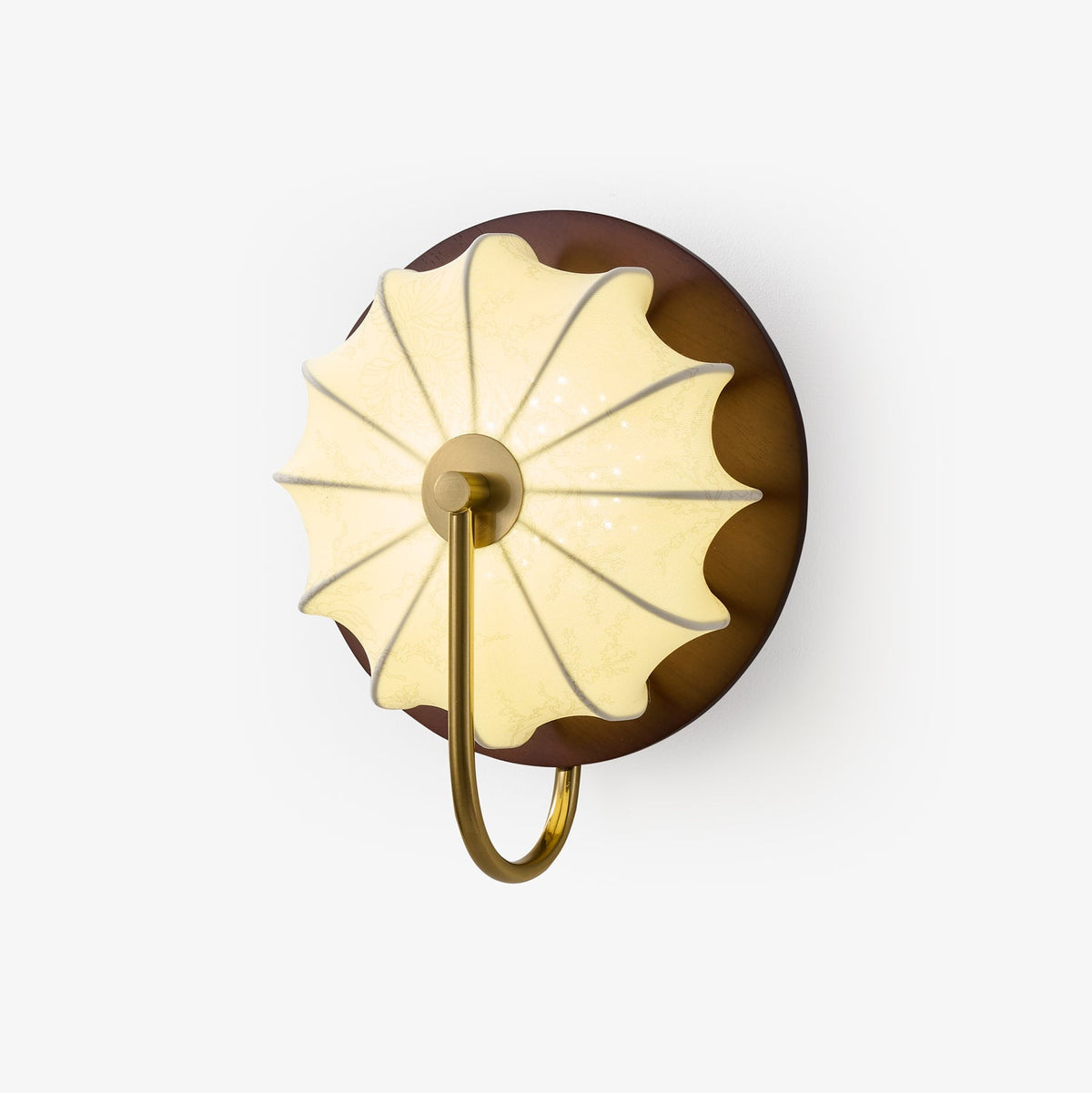 Elowen Fabric Wall Sconce — Modern Brass & Wood LED Wall Light