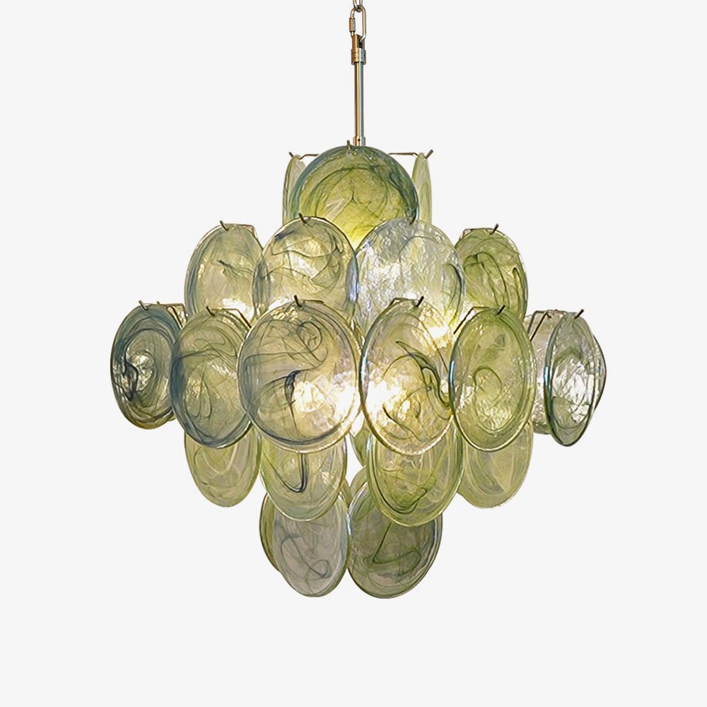 Verdant Bloom Modern Glass Chandelier with Green Discs
