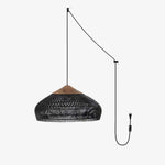 Artisan Braided Rattan Swag Pendant Light with Natural Wood Accents