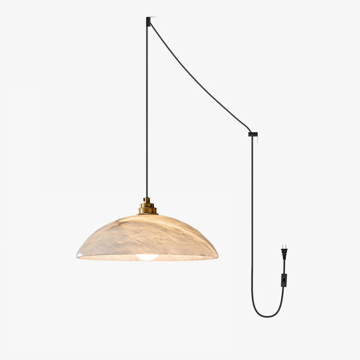 Alabaster Dome Swag Pendant Light in Brass Finish