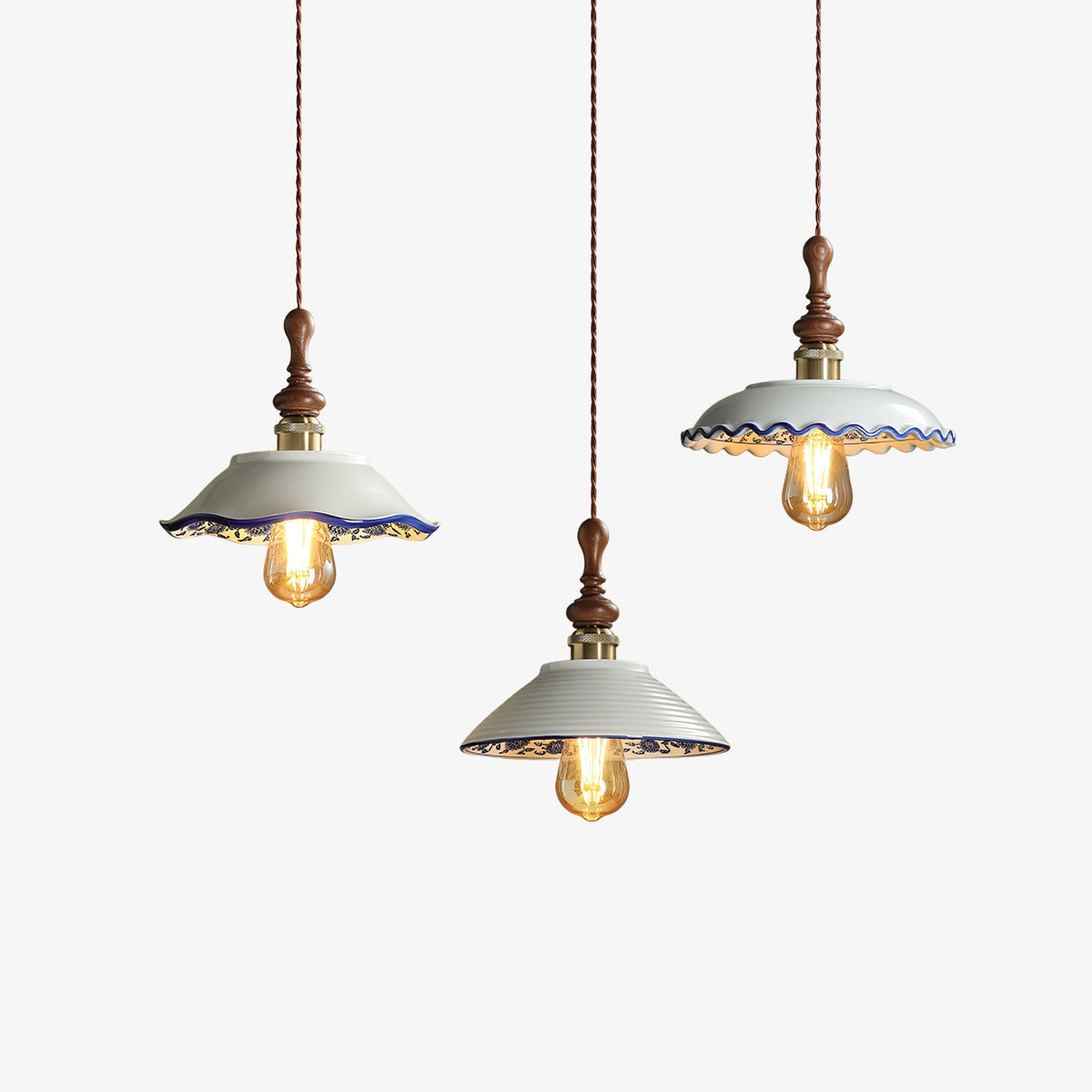 Bellaria Ceramic Pendant Light with Hand-Painted Scalloped Details