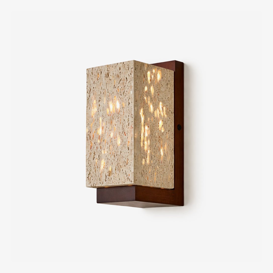 Terra Glow Corner Wall Sconce in Yellow Travertine and Walnut