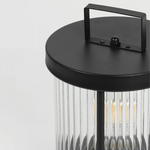 Ribbed Glass Solar Lantern with Stainless Steel Handle for Patio & Garden