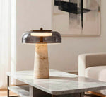 Strata Table Lamp in Yellow Travertine with Smoked Glass Shade