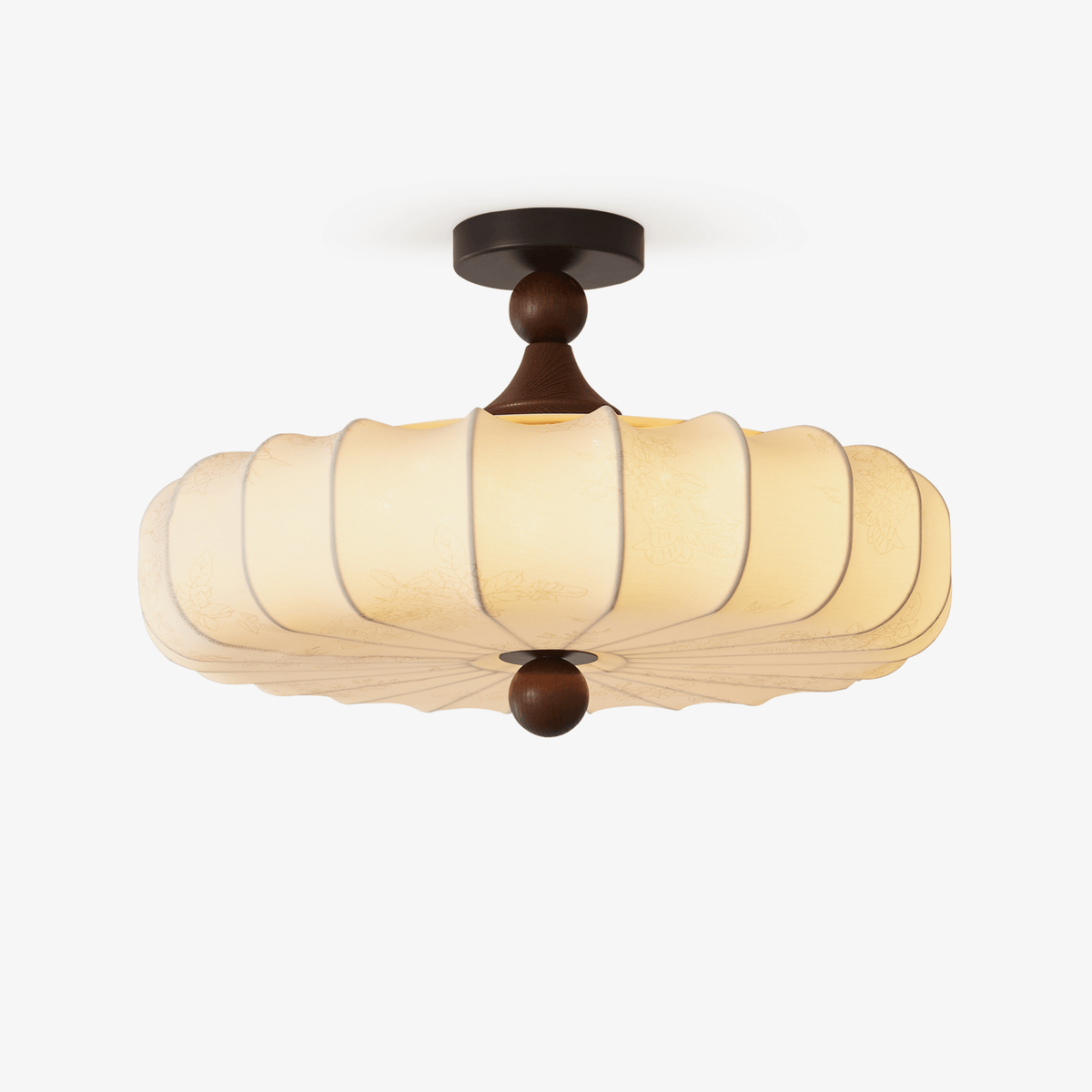 Aveline Bloom Modern Flush Mount Ceiling Light in Walnut and White Fabric