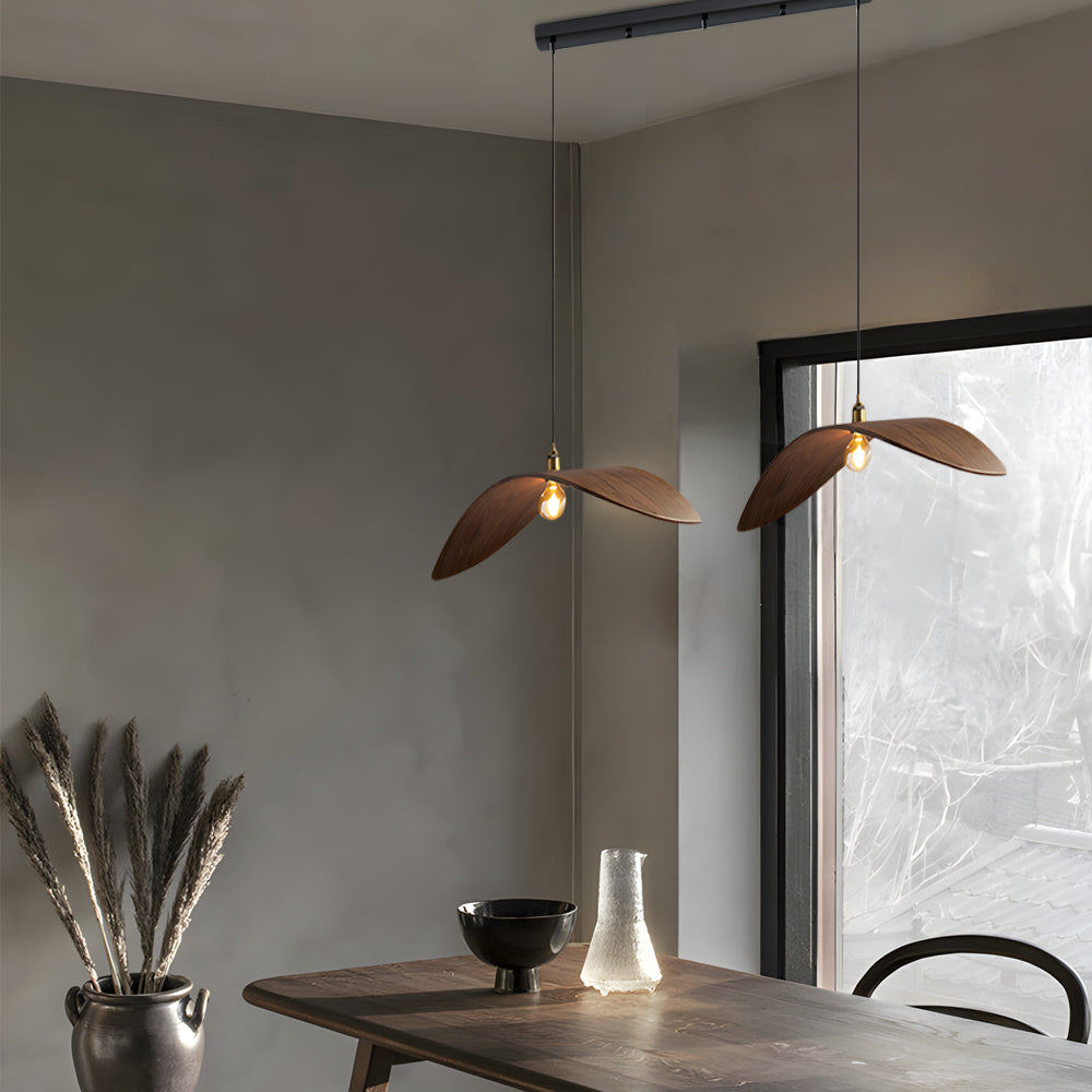 Wabi Sabi Walnut Bar Chandelier Leaf Curve Wooden Pendant Light