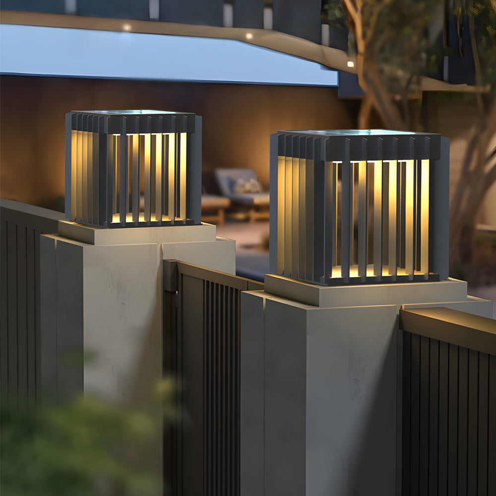 Black Square Pier Mount Outdoor Post Light Garden Wired Solar Pillar Light