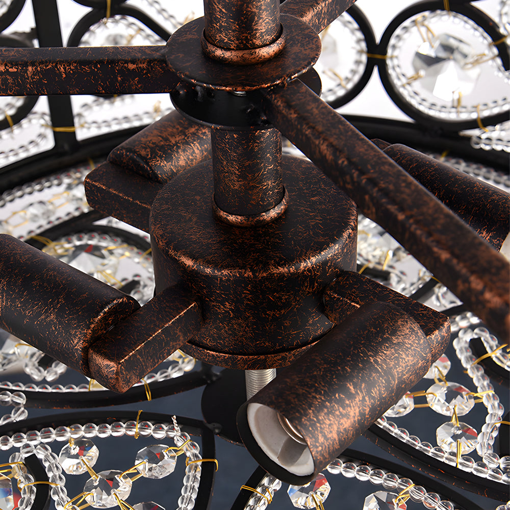 American 13 In Drum Bronze Crystal Flush Mount Ceiling Lights