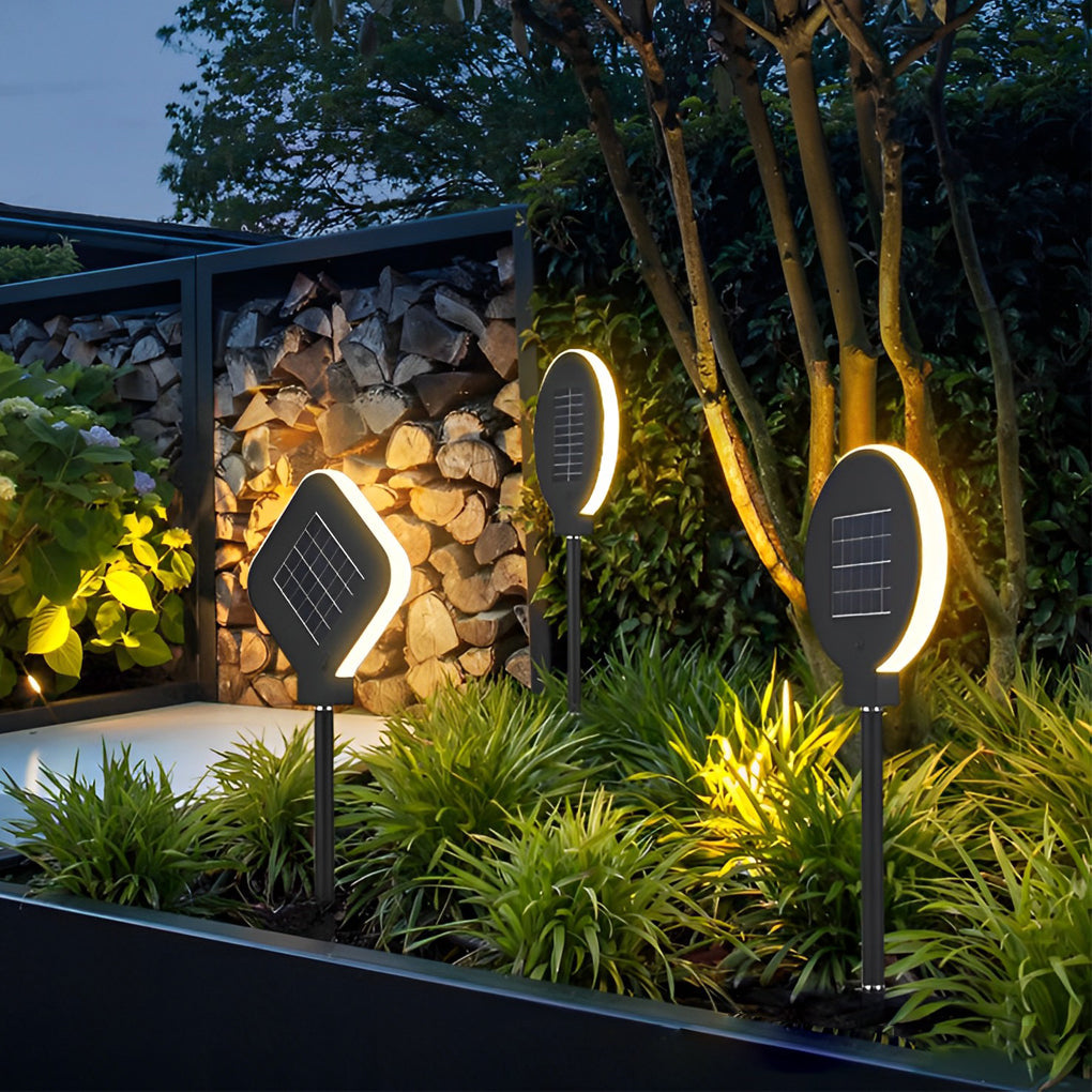 Modern Circular Black Solar LED Lawn Light for Garden Pathways