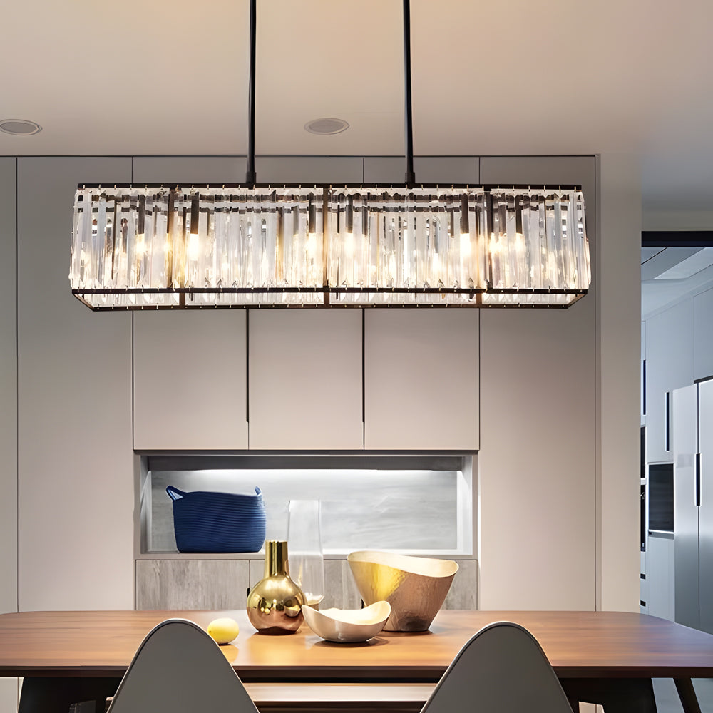 Long Rectangular Crystal 3 Step Dimming American Style Chandelier
