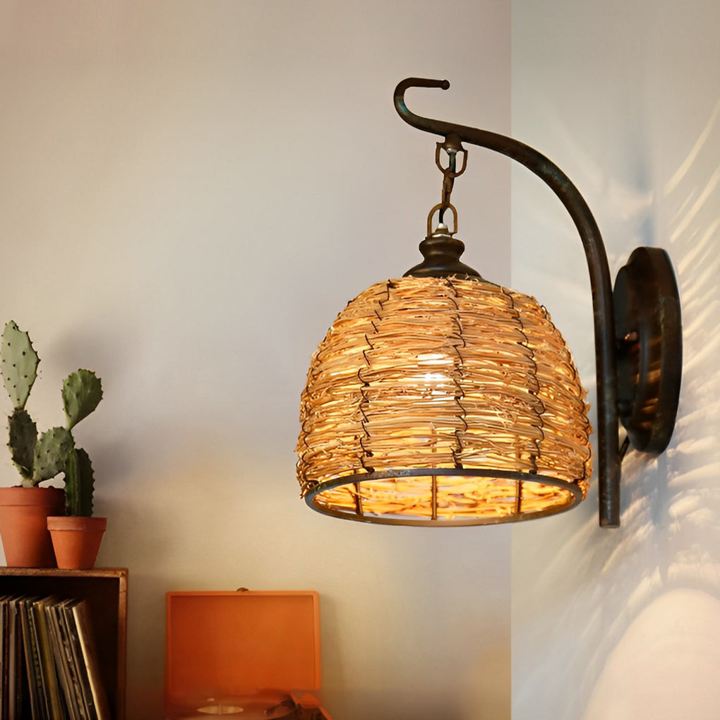 Hand Weaving Rattan Wall Light Fixture Ha088253