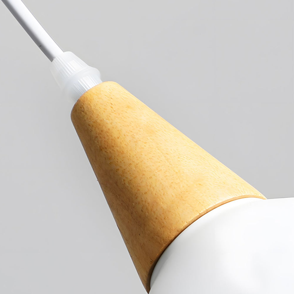 White 1 Light Nordic Metal Cone Pendant Light With Wood Top