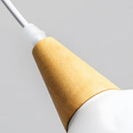 White 1 Light Nordic Metal Cone Pendant Light With Wood Top