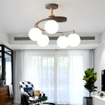 5 Light Glass Ball Spiral Metallic Semi Flush Mount Ceiling Light