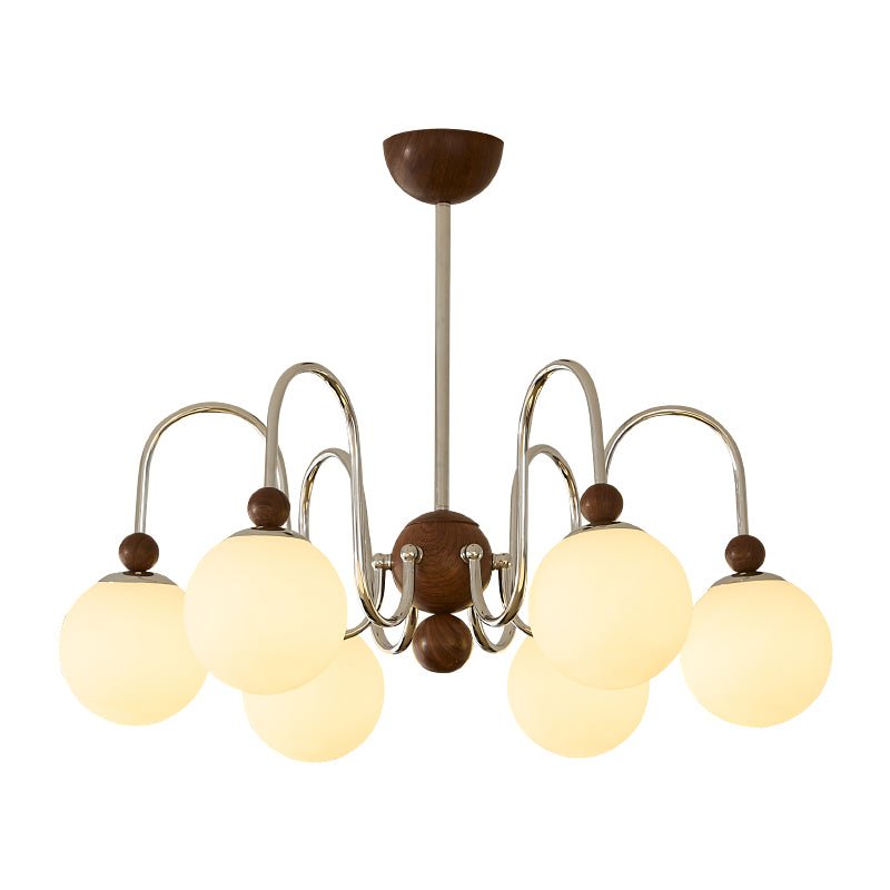 Aurora Loop Modern Chandelier with Walnut Accents and Glass Globes