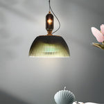 Retro Gradient Dark Green Striped Glass Art Nordic Pendant Lights Fixture Li002742