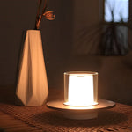 Modern Cordless Cylinder Candle Table Lamp With Dish Base