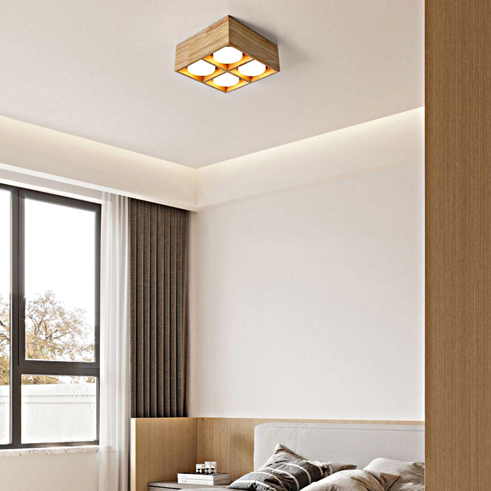 1 2 4 Light Square Wood Cube Spotlight Led Flush Mount Light