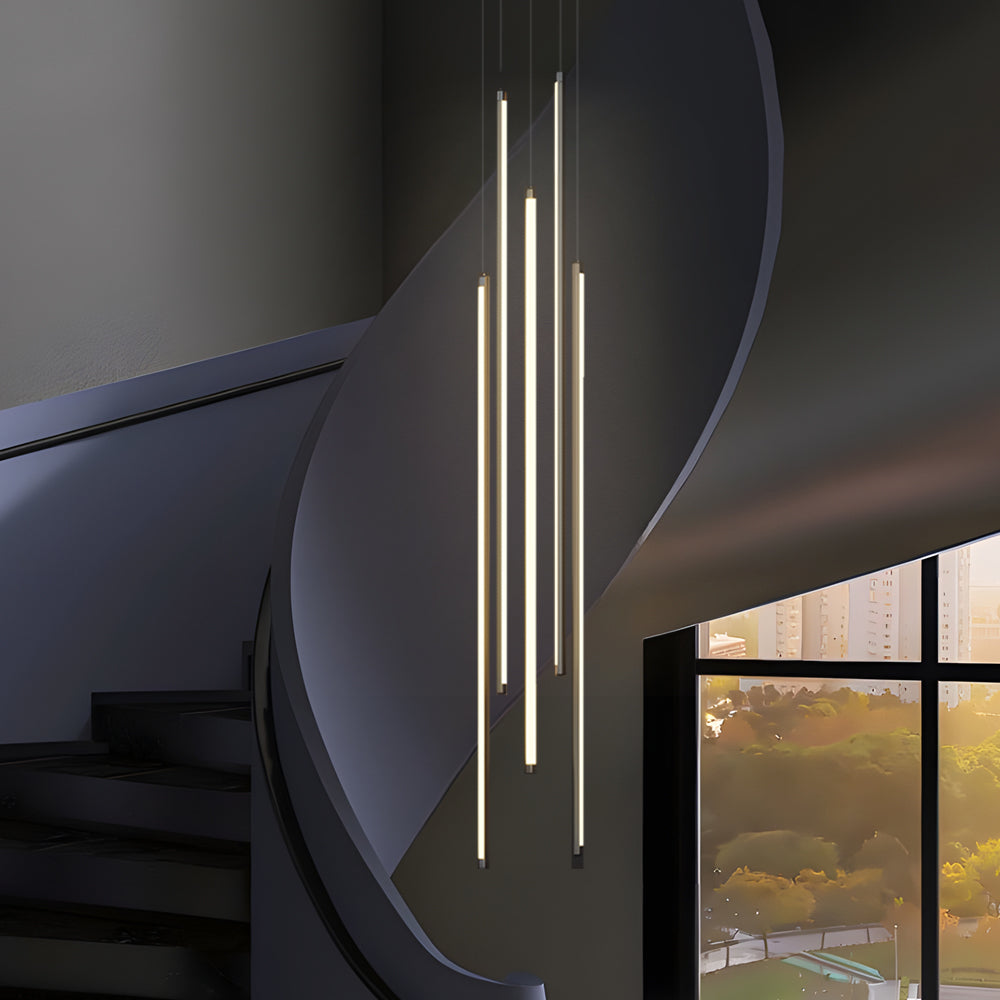 Modern Spiral Multi Strip Chandelier For Staircases