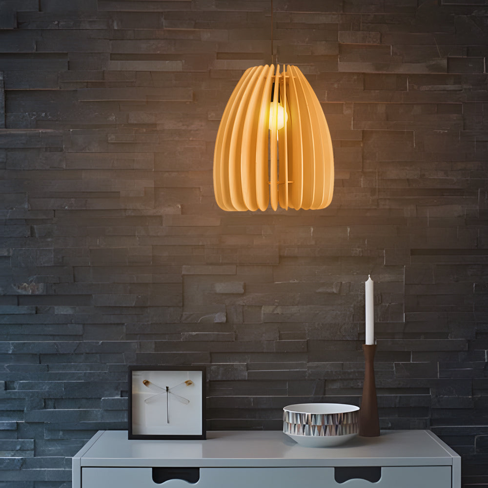 Handmade Wood Veneer Lanterns Led Nordic Japanese Style Pendant Lights