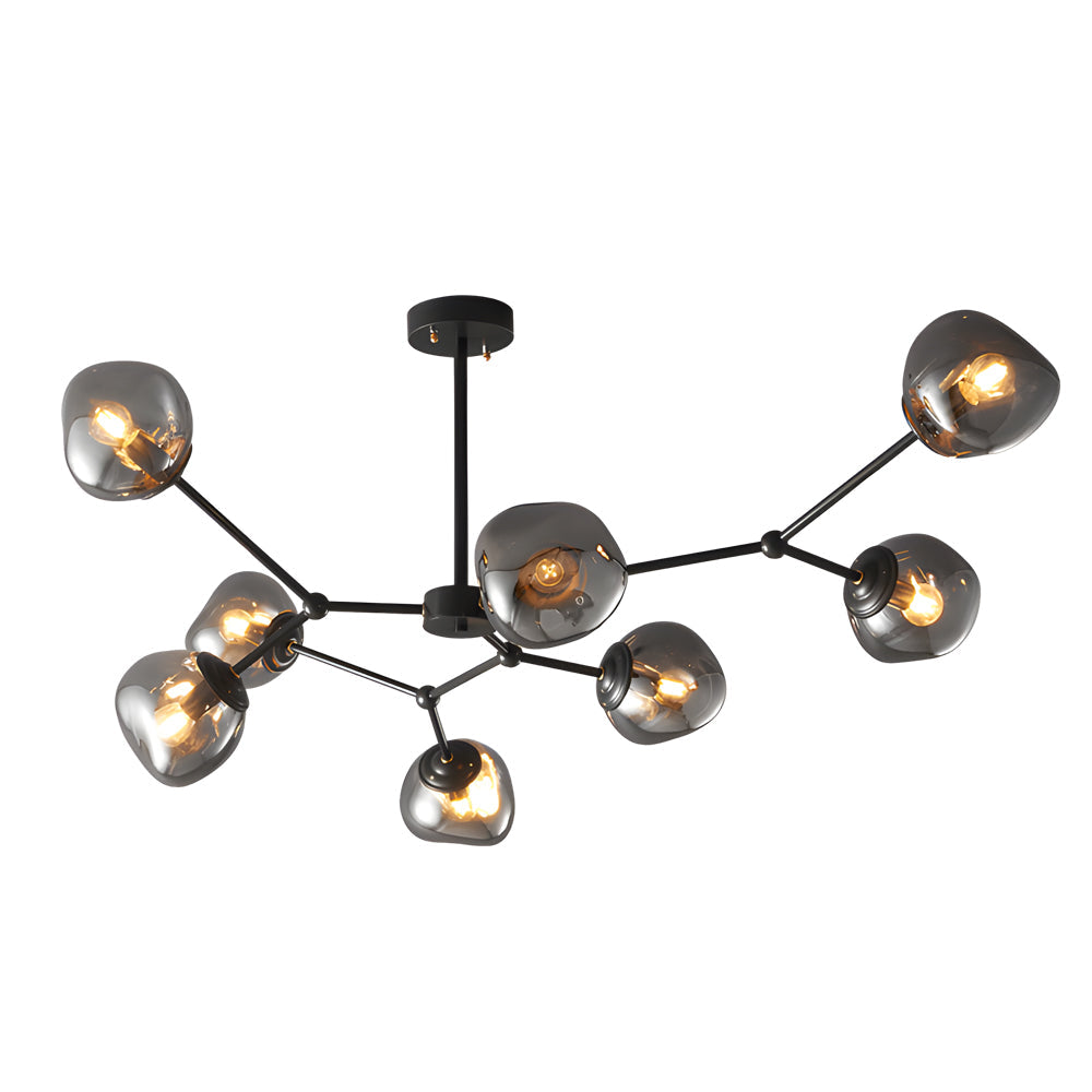 3 5 8 Light Molecule Dimpled Lava Glass Chandelier With Black Metallic Arms