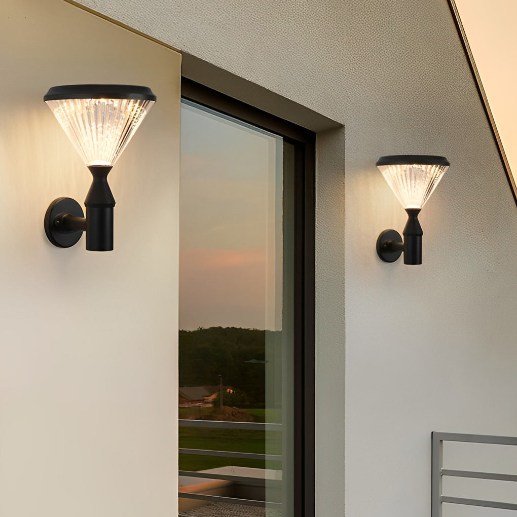 Ribbed Solar LED Outdoor Lantern in Matte Black