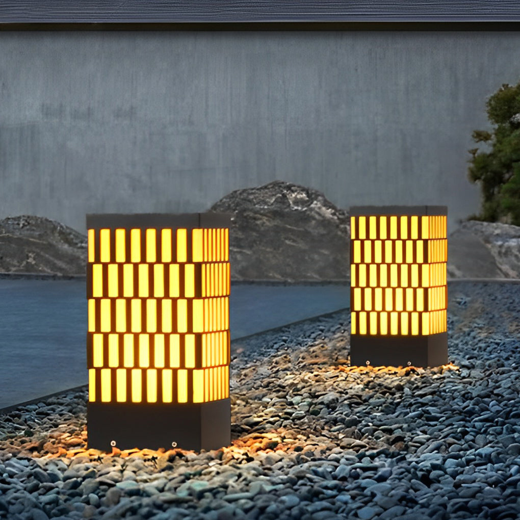 Modern Black LED Bollard Light with Grid Design for Pathways and Gardens
