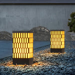 Modern Black LED Bollard Light with Grid Design for Pathways and Gardens