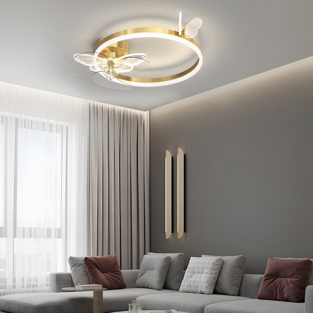 Ring Acrylic Butterflies Three Step Dimming Led Mute Modern Ceiling Fans