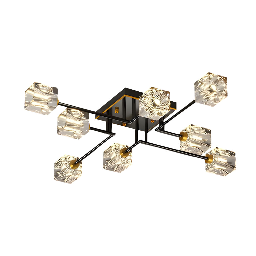 Modern Copper Crystal Cube Semi Flush Mount Light Fixture 4 6 8 Light