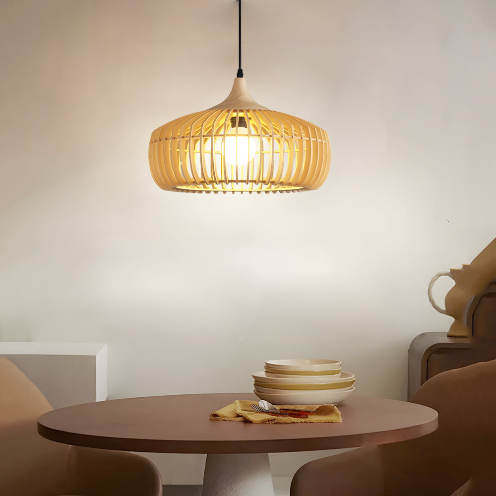 Japanese Wood Cage 1 Light Pendant Light