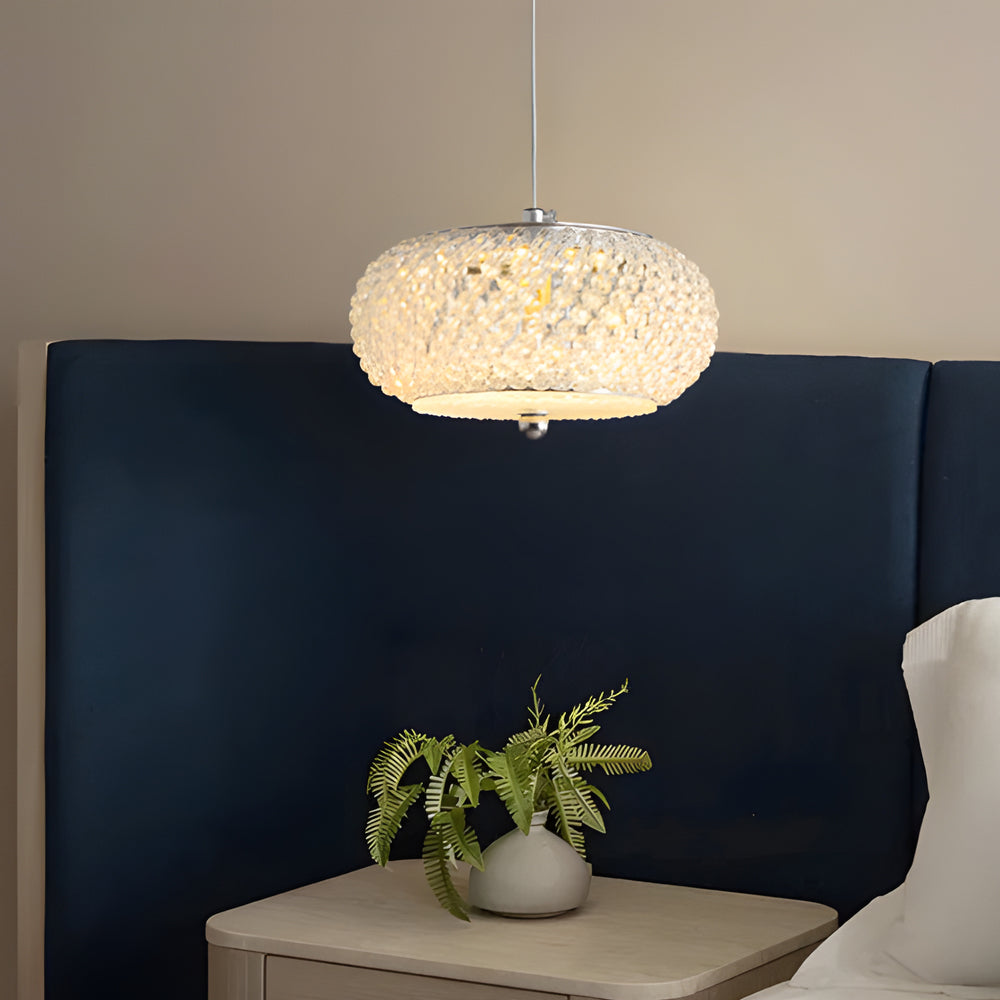Small Round Drum Crystal Led 3 Step Dimming Luxury Modern Pendant Lights