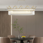 1 2 Layers Long Oval Crystal Crowns Three Step Dimming Modern Chandelier