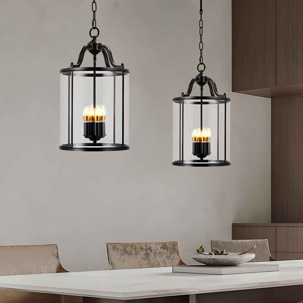 3 4 Light Candlelight Vintage Cylinder Glass Lantern Pendant Light Black