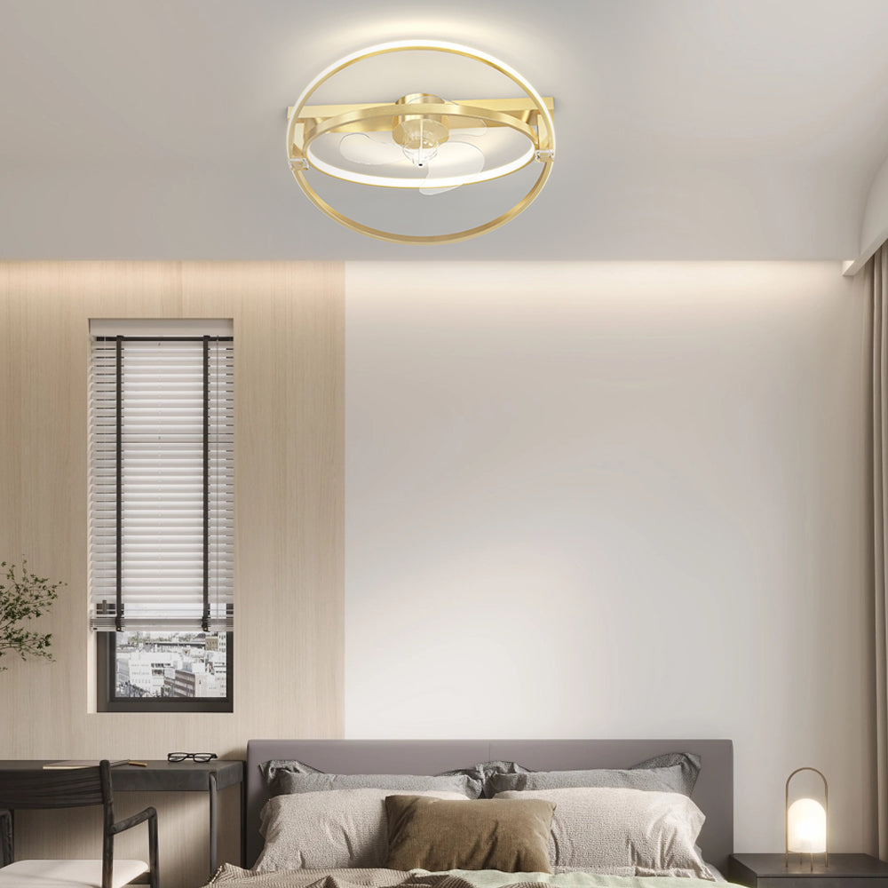 2 Rings Creative Mute Three Step Dimming Led Modern Ceiling Fan And Light