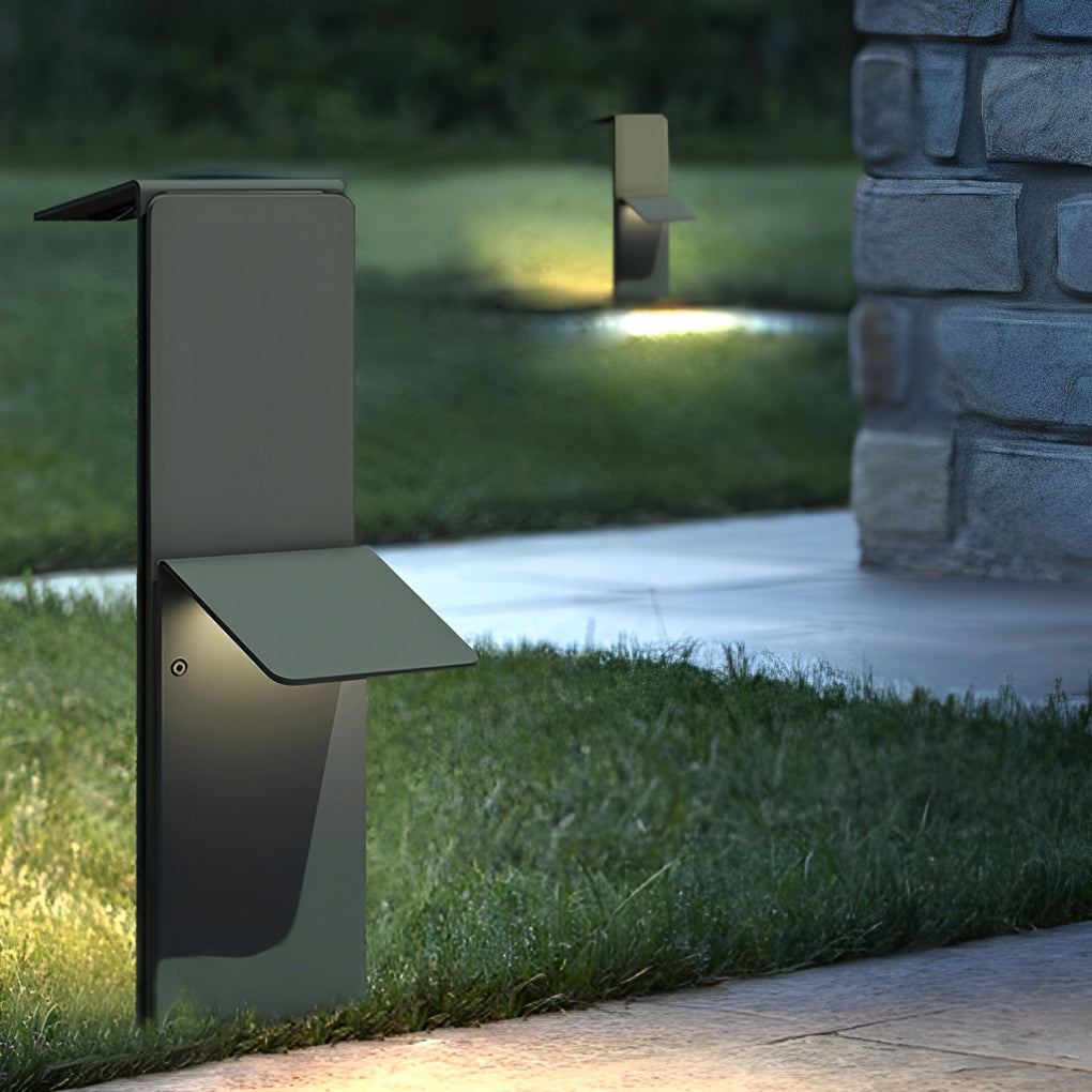 Solar Pathway Lights with Dual-Panel Downlighting in Gray Stainless Steel
