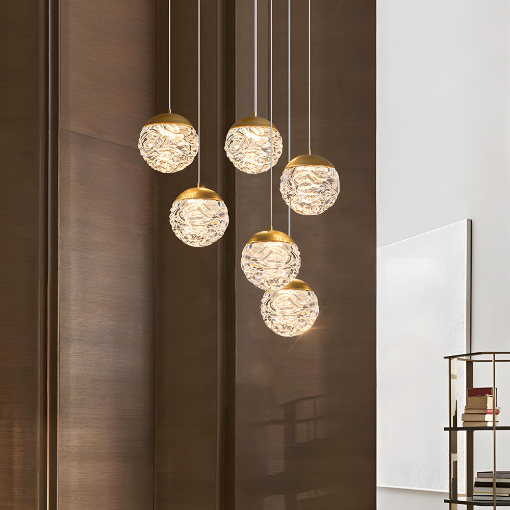 Spiral Pineapple Multi Glass Ball Staircase Chandelier Led Globes Hanging Ceiling Lights Suspension Lamp Drop Lights For Stairs