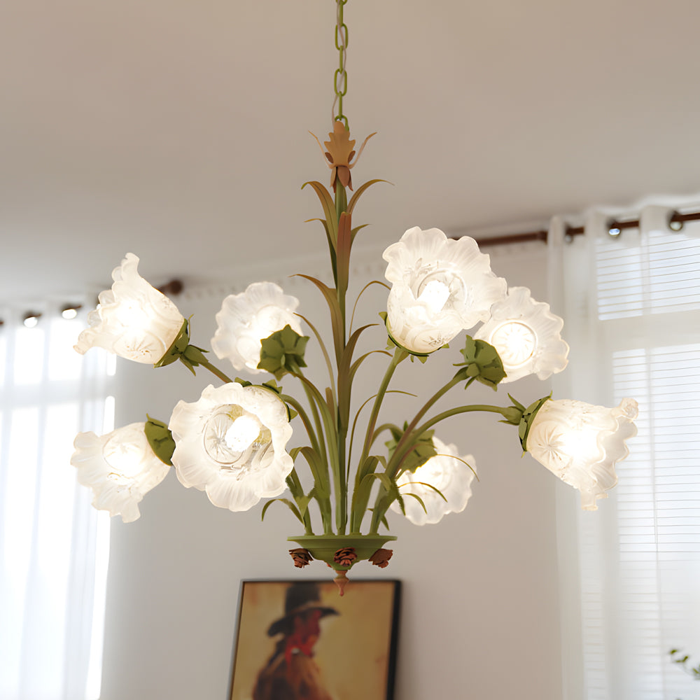 Modern Pastoral Green Flower Hanging Chandelier 3 6 8 Light
