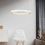Modern Led Ring Shaped Pendant Light With Acrylic Shades For Living Room