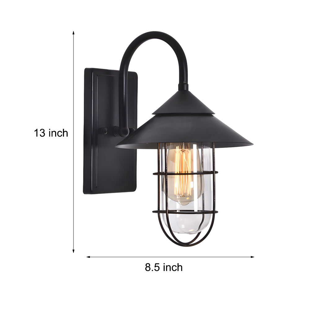 Retro Round Iron Glass Waterproof Motion Sensor Black Outdoor Wall Lights