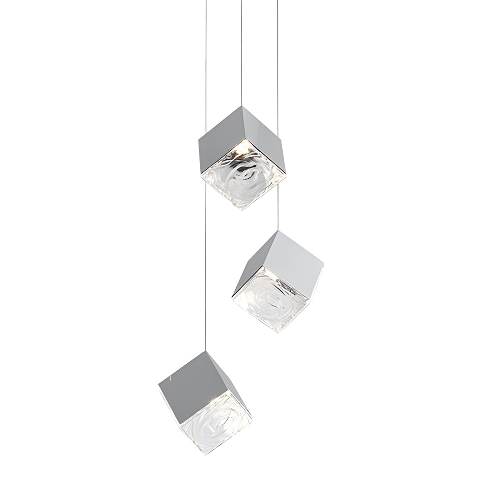 Glass Square Cube Stainless Steel Led Modern Spiral Long Chandelier