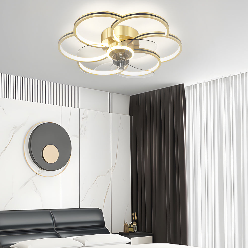 Flower Creative Three Step Dimming Led Silent Modern Ceiling Fan And Light