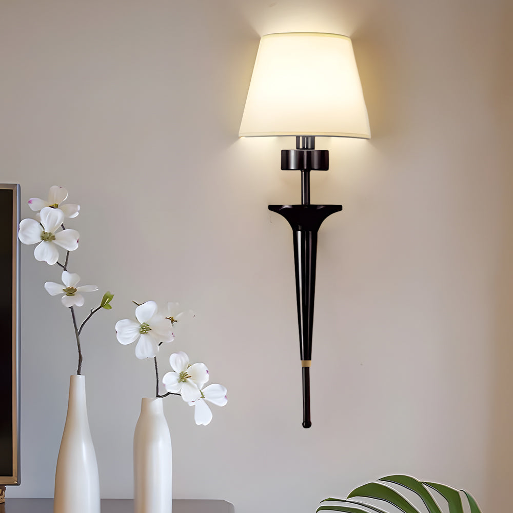 25 98 In H Gold Black Copper 1 Light American Wall Sconce With Fabric Shade