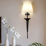 25 98 In H Gold Black Copper 1 Light American Wall Sconce With Fabric Shade