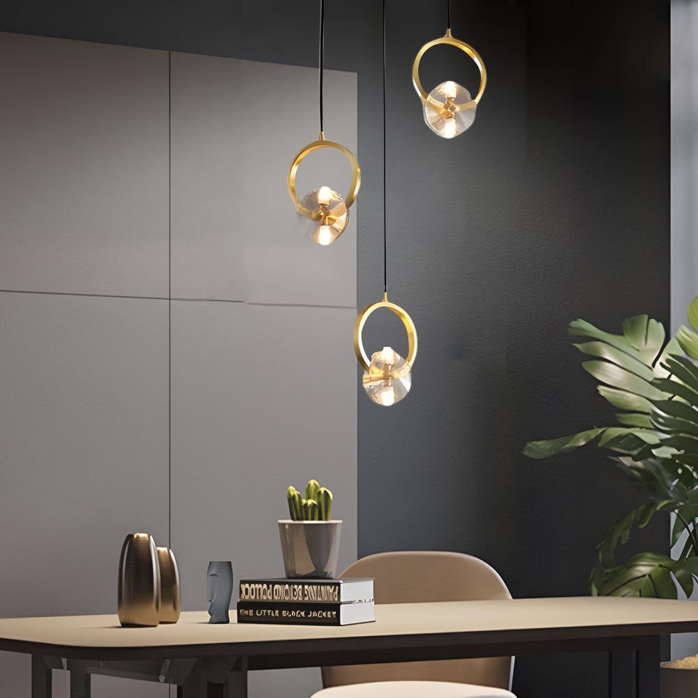 1 3 Light Round Copper Crystal Led Pendant Light