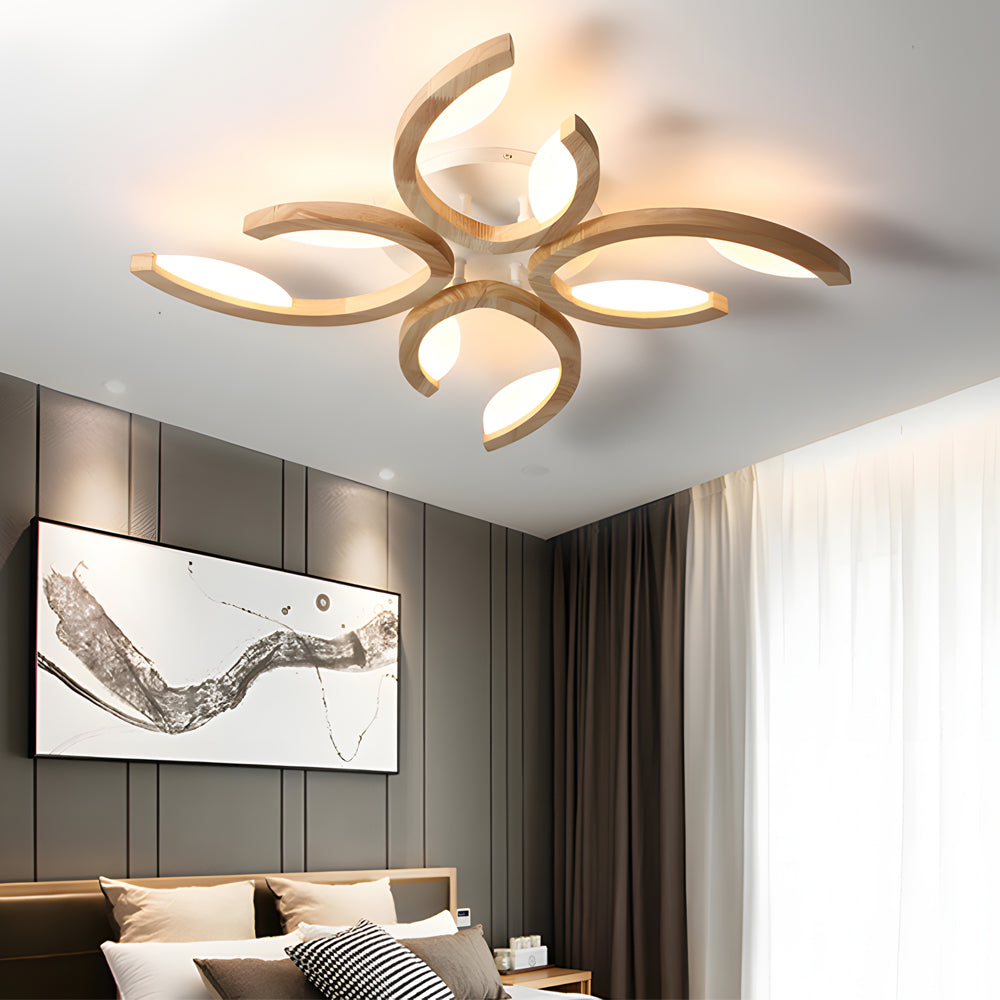 Multi Lights Floral Design Wood Semi Flush Mount Ceiling Light For Living Room